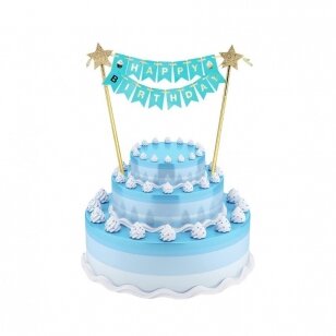 Torto dekoracija su užrašu "Happy birthday", žydra melsva