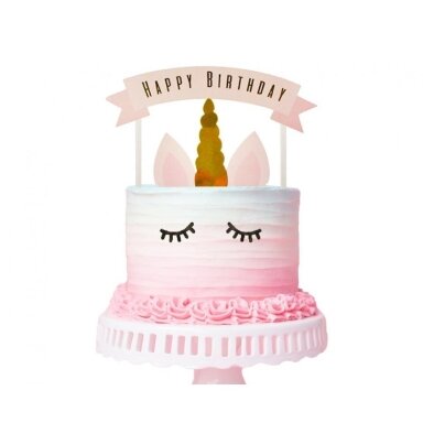 Torto dekoracija vienaragis tema su užrašu "Happy birthday"