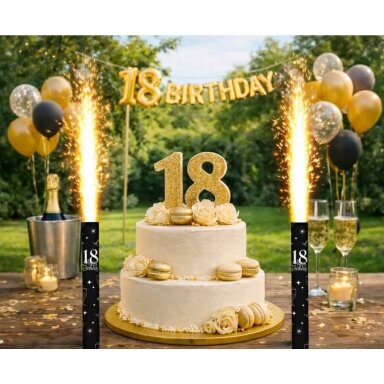 Фонтан для торта «18 Happy Birthday», чёрный серебристый – пиротехническая свеча для торта (12 см) Фонтан для торта «18 Happy Birthday», чёрный серебристый – пиротехническая свеча для торта (12 см)