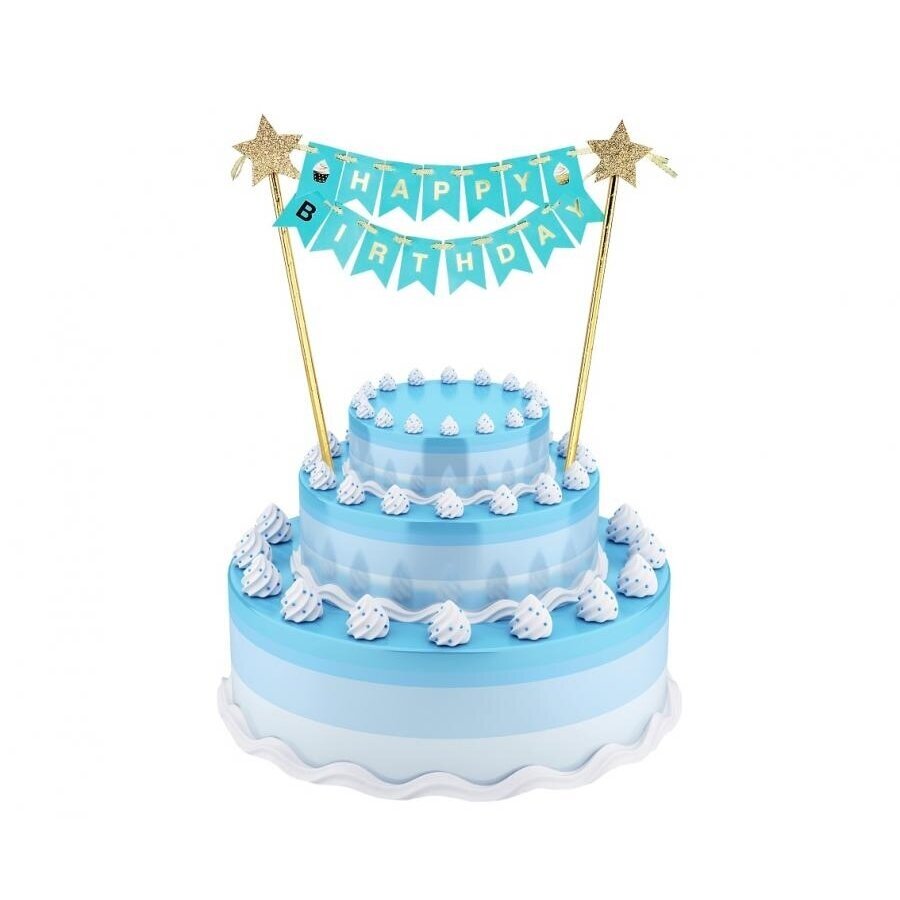 Paper cake decoration B&G Happy Birthday, light blue, 25 cm Paper cake decoration B&G Happy Birthday, light blue, 25 cm