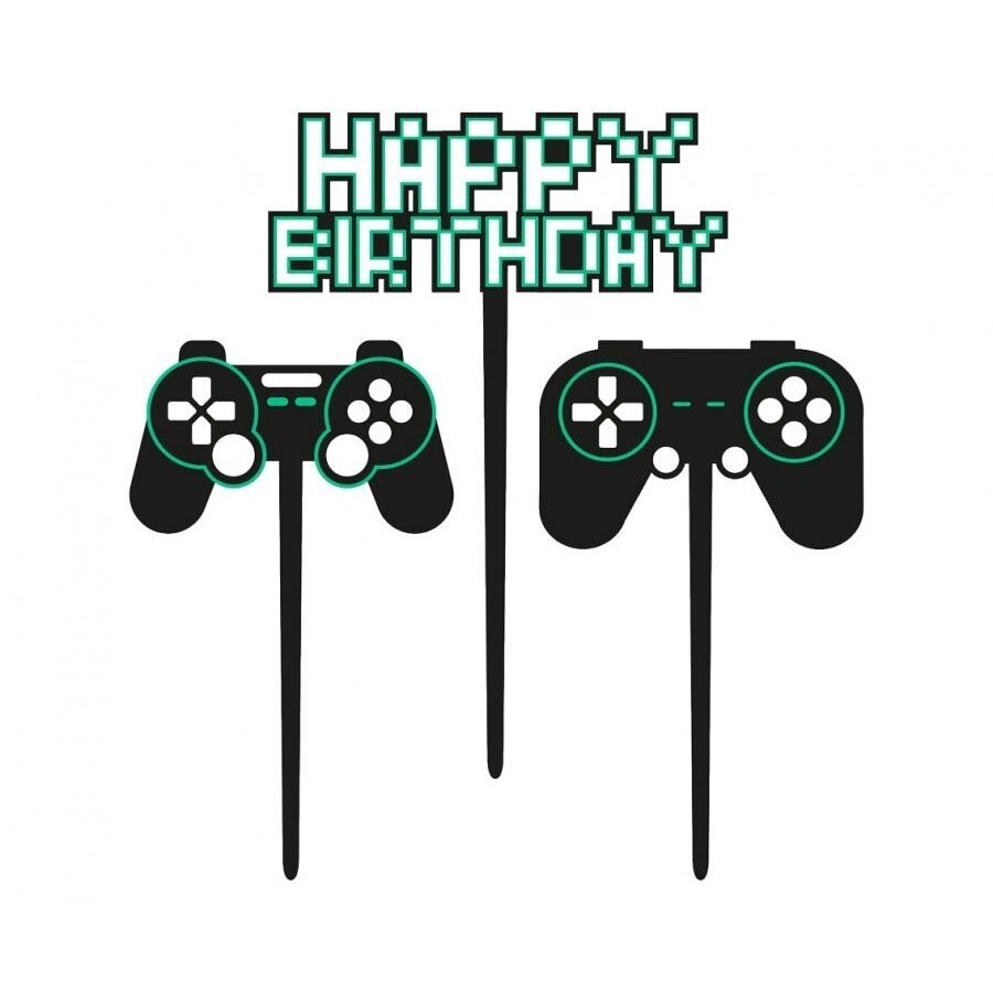 “Happy Birthday” Cake Topper 10 x 14 cm – Gaming and Minecraft Theme Cake Decoration 1
