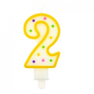 Žvakutė tortui skaičius 2, geltona taškuota