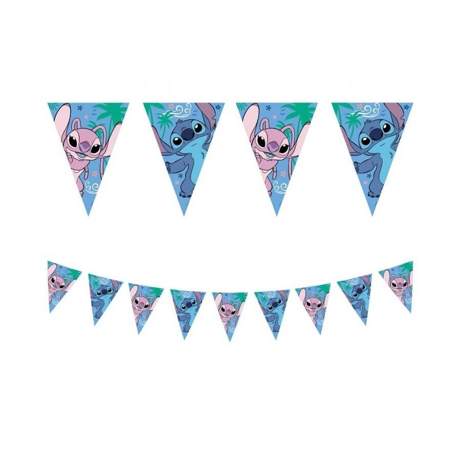 Vėliavėlių girlianda „Stitch & Angel“ Disney – popierinė Stitch gimtadienio girlianda