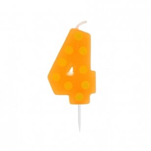 Žvakutė tortui skaičius 4, oranžinė taškuota