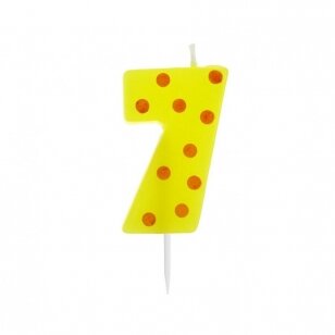 Žvakutė tortui skaičius 7, geltona taškuota (6 cm)