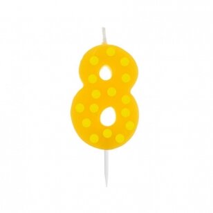 Žvakutė tortui skaičius 8, geltona taškuota