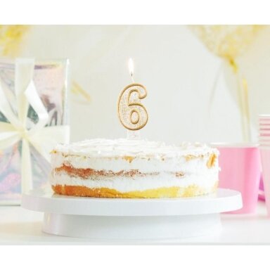 Свеча цифра "6", золотой контур Свеча цифра "6", золотой контур