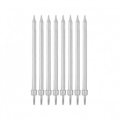 Birthday candles with holders, silver, 10 cm, 8 pcs, 1 Birthday candles with holders, silver, 10 cm, 8 pcs, 1