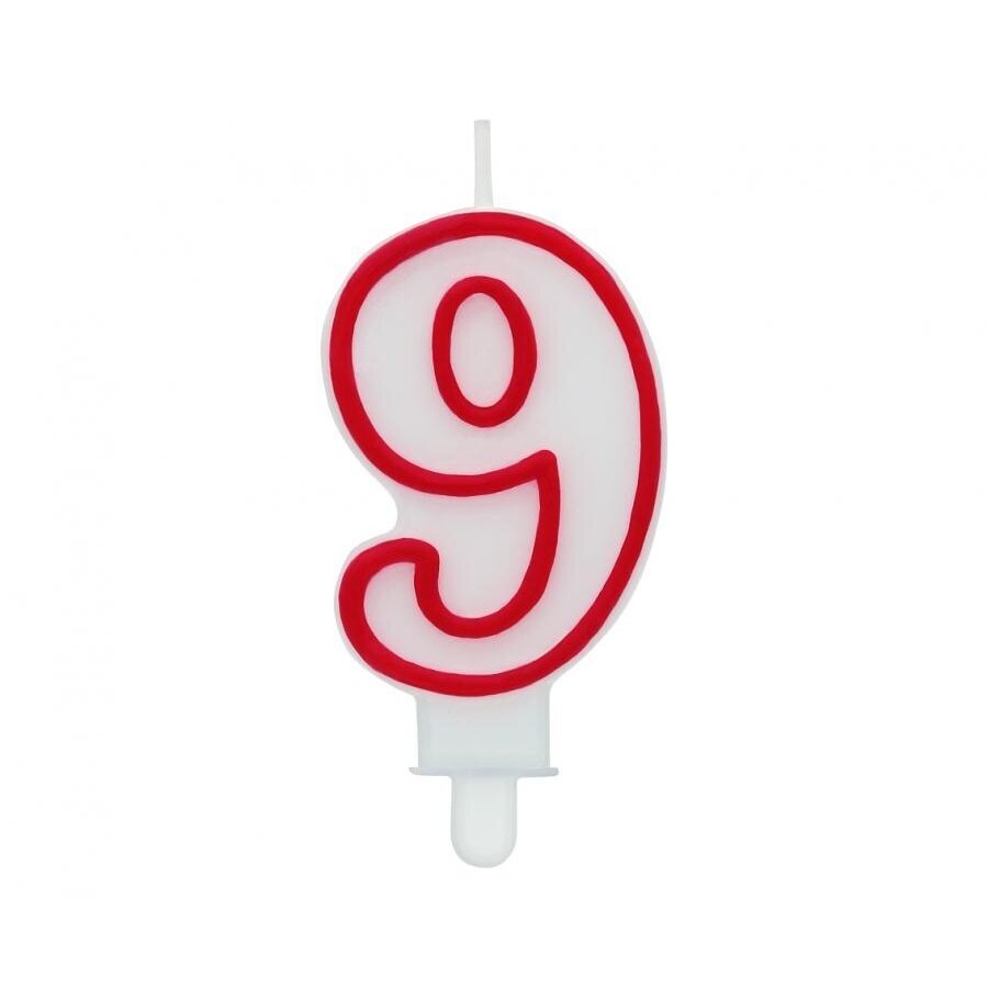 Digit candle "9", red outline, 7 cm
